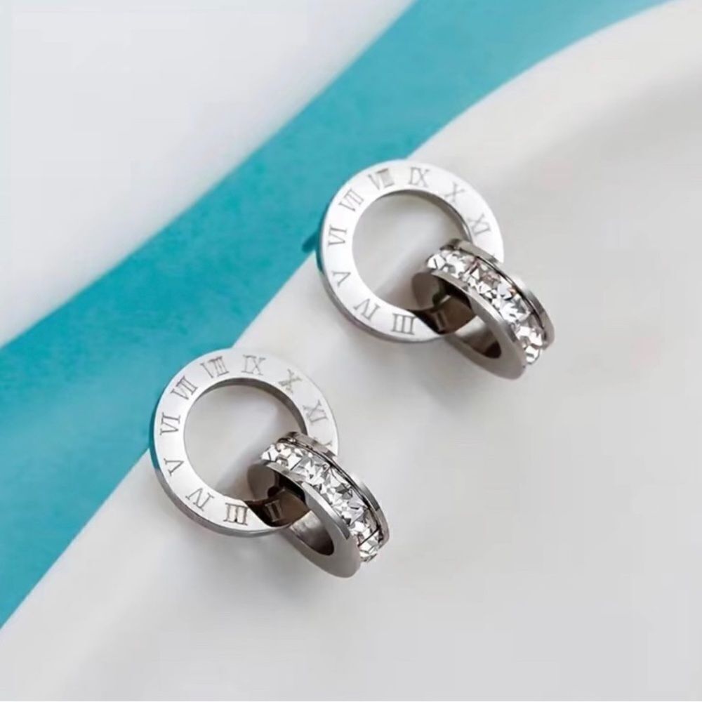 ✨🆕✨ Elegant Chic SILVER Roman Numerals Titanium Steel Stud Earrings ✨